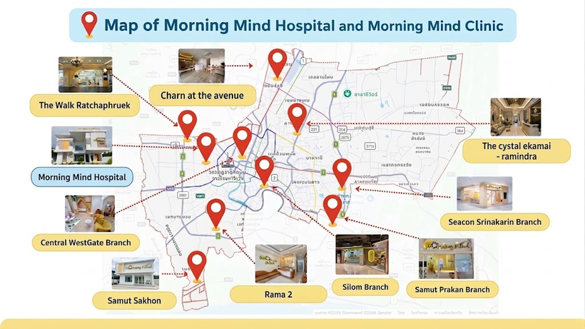แผนที่เครือข่าย Morning Mind Hospital และ Morning Mind Clinic ในกรุงเทพฯ และปริมณฑล